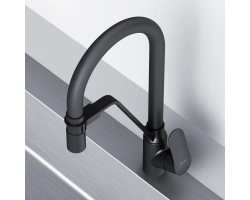 Смеситель для кухни Am.Pm Like с каналом для питьевой воды, гибкий излив, черный, F8007822