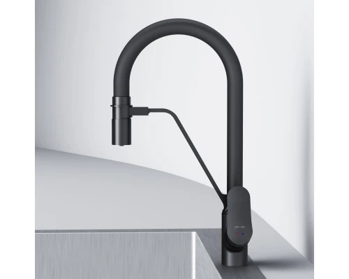 Смеситель для кухни Am.Pm Like с каналом для питьевой воды, гибкий излив, черный, F8007822