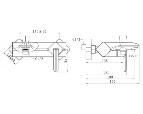 Смеситель для ванны и душа BelBagno Crystal CRY-VASM-CRM