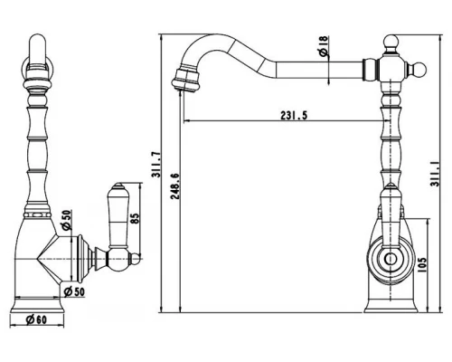 Смеситель Bravat Art River F775109G-1 для кухонной мойки, цвет золото