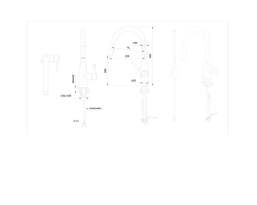 Смеситель Bravat Miranda для кухни, с вытяжным изливом, цвет черный матовый, F7164208BW-1B-ENG