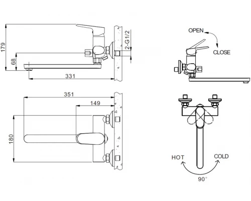 Смеситель Bravat Pure F6105161C-01A для ванны