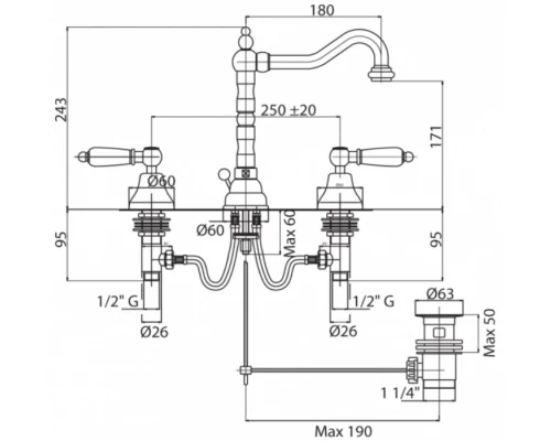 Смеситель Cezares LORD-BLS2-03/24 для раковины, золото