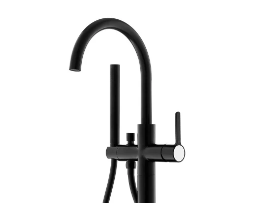 Смеситель для ванны и душа Cezares Eco, напольный, с душевым гарнитуром, черный матовый, ECO-VDP-NOP