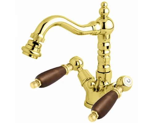 Смеситель Cezares FIRST-BS2-03-Nc для биде, золото 24 карат, ручки орех