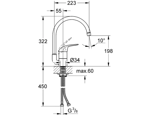 Смеситель Grohe Euroeco для кухни, цвет хром, 32752000