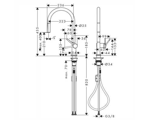 Кухонный смеситель Hansgrohe Talis M54, 72802670, с вытяжным изливом, черный матовый