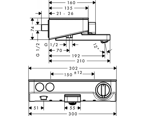 Смеситель Hansgrohe 13151000 Ecostat Select для ванны с кнопками управления, термостатический, хром, 30 см