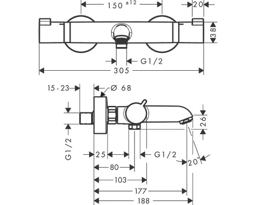 Смеситель Hansgrohe Ecostat Comfort для ванны, термостатический, полированное золото, 13114990
