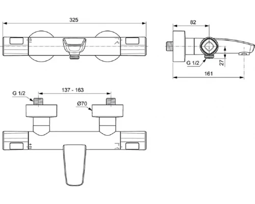 Набор смесителей для ванной Ideal Standard Ceratherm T100 BC985AA, с термостатическим смесителем, хром