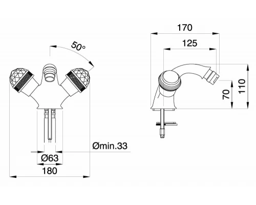 Смеситель Migliore Axo Swarovski 18503 для биде - золото