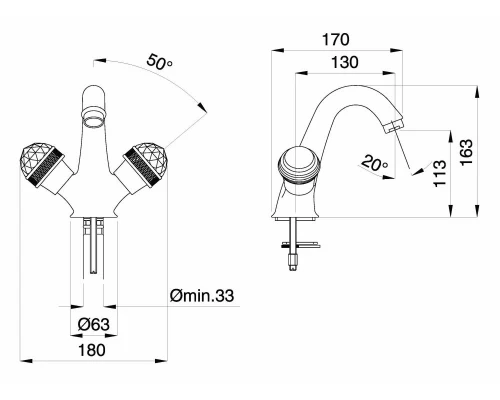 Смеситель Migliore Axo Swarovski для раковины, цвет золото, 18510