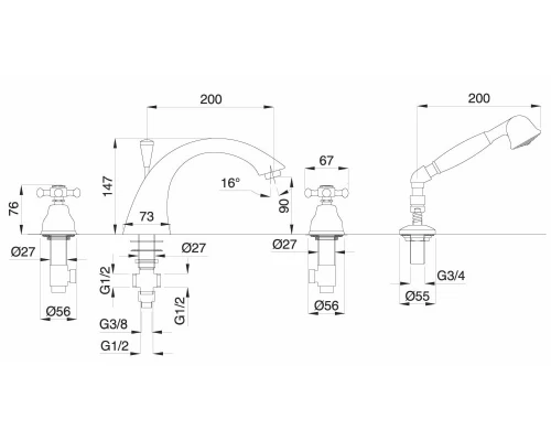 Смеситель Migliore Lady 18850 для ванны/душа - золото
