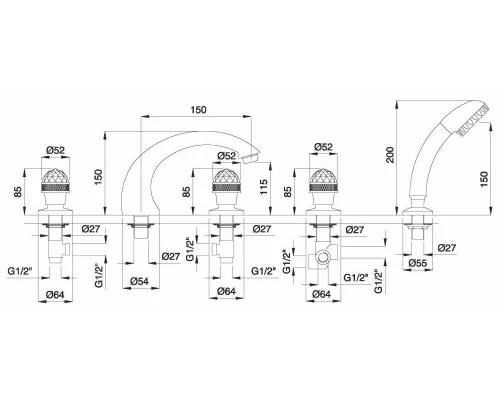 Смеситель Migliore Axo Swarovski 18506 для ванны/душа - золото