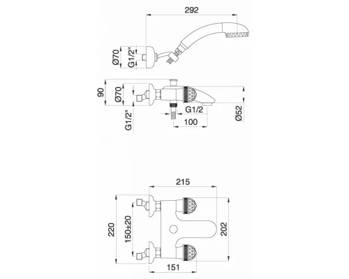 Смеситель Migliore Axo Swarovski 18476 для ванны/душа - бронза