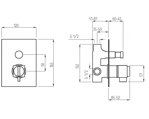 Смеситель Migliore Kvant 25405 термостатический, скрытого монтажа, для ванны и душа, хром