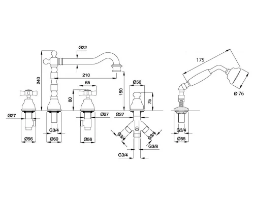 Смеситель Migliore Princeton 19345 для ванны/душа - бронза