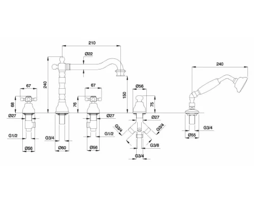 Смеситель Migliore Revival 19495 для ванны/душа - хром