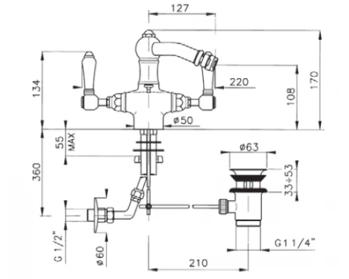 Смеситель Nicolazzi P.M. Blanc 1434BZ78 для биде, ручка белая керамика, гальваническая бронза