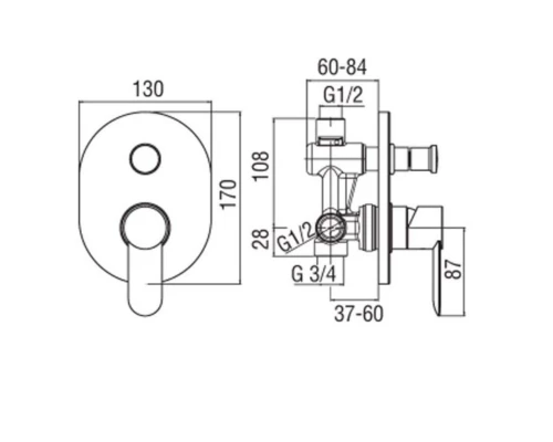 Смеситель Nobili Sand для ванны и душа, цвет хром, VE125130CR