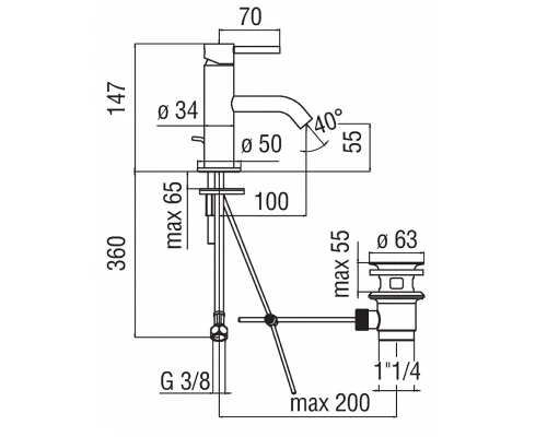 Смеситель Nobili Acquerelli для раковины, с донным клапаном, цвет хром, AQ93118/1CR