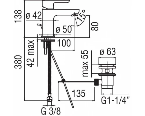 Смеситель Nobili ABC для раковины, с донным клапаном, цвет хром,  AB87118/1CR