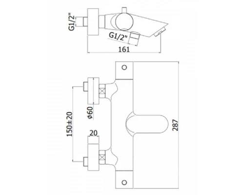 Смеситель Paffoni Light LIQ022CR для ванны термостатический, без душевого гарнитура, цвет хром