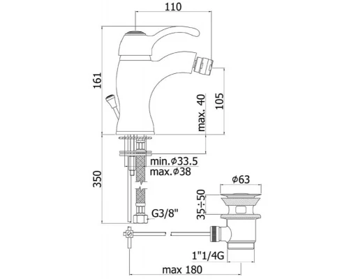 Смеситель Paffoni Flavia FA135BR для биде, с донным клапаном, цвет бронза