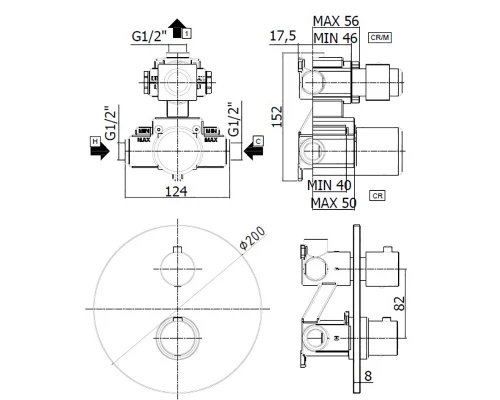 Смеситель Paffoni Light LIQ013CR для ванны и душа, термостатический, встраиваемый, с внутренней частью, хром