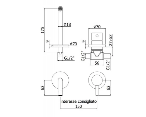 Смеситель Paffoni Light LIG006NO70 для раковины встраиваемый, черный матовый