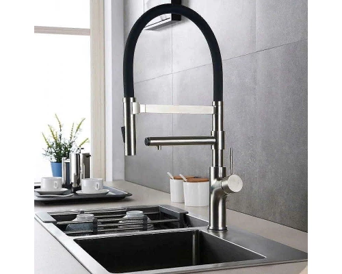 Смеситель Zorg Inox для кухни, цвет нержавеющая сталь/черный, SZR-1010