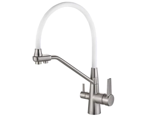 Смеситель Zorg Steel Hammer SH 903-8 SATIN для кухни под фильтр, сатин/белый