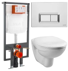 Инсталляция с унитазом Vitra Normus, SmoothFlush с тонким сиденьем с микролифтом, клавиша хром глянцевый, 9860B003-7200