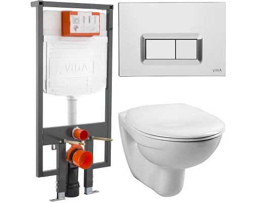 Инсталляция с унитазом Vitra Normus, SmoothFlush с тонким сиденьем с микролифтом, клавиша хром глянцевый, 9860B003-7200