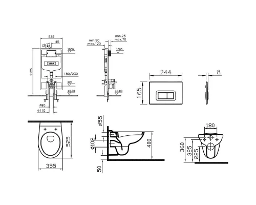 Инсталляция с унитазом Vitra Normus, SmoothFlush с тонким сиденьем с микролифтом, клавиша хром глянцевый, 9860B003-7200