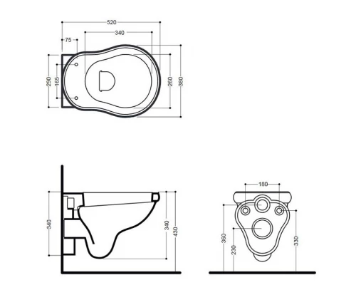 Подвесной унитаз Kerasan Retro 52 см, белый, 101501