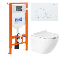 Инсталляция BelBagno с безободковым унитазом BelBagno Sfera-R BB046CHR, сиденье микролифт, клавиша белая, комплект