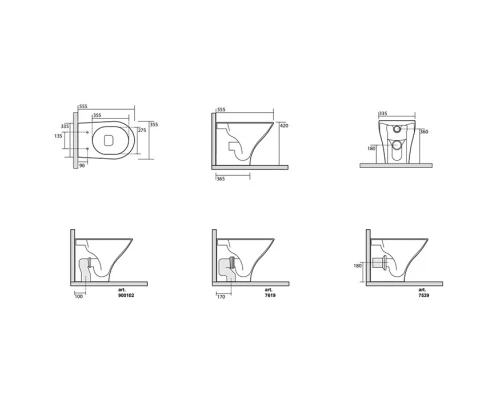 Унитаз Kerasan Aquatech приставной, безободковый, в комплекте с крепежом WB5N, цвет белый, 371801