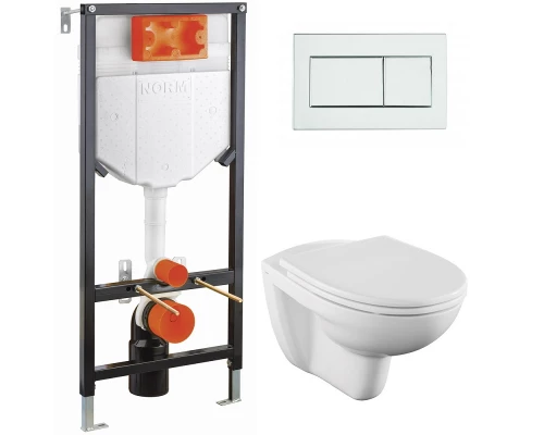 Инсталляция с унитазом Vitra Normus L-box, с быстросъёмным сиденьем с микролифтом, клавиша хром глянцевый, 9773B003-7206