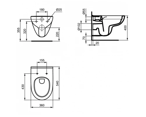 Подвесной унитаз безободковый Ideal Standard i.life A, T471601