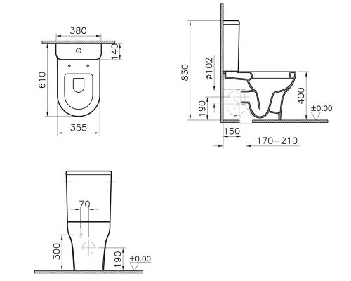 Пристенный унитаз Vitra Zentrum, с функцией биде, крышка микролифт, белый, 9012B003-7226
