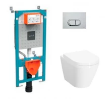 Инсталляция с унитазом Vitra Integra Round L-box, с толстым быстросъёмным сиденьем с микролифтом, клавиша хром матовый, 9004B003-7202