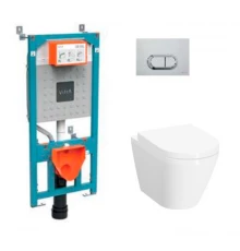 Инсталляция с унитазом Vitra Integra Round L-box, с толстым быстросъёмным сиденьем с микролифтом, клавиша хром матовый, 9004B003-7202