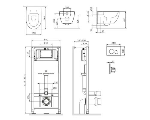 Инсталляция Am.Pm Awe, IS49051.111700 с подвесным унитазом Awe, клавиша Pro L, глянцевый хром, крышка микролифт