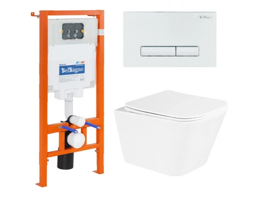 Инсталляция BelBagno с унитазом BelBagno Due BB3103CHR/SC, сиденье с микролифтом, клавиша белая, комплект