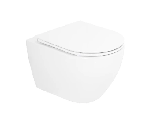 Подвесной безободковый унитаз Cezares Stylus с системой смыва Торнадо, сиденье SoftClose, белый, CZR-6601-TH-TOR/CZR-870-SC