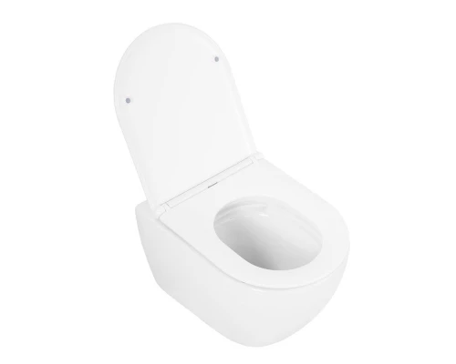 Подвесной безободковый унитаз Cezares Stylus с системой смыва Торнадо, сиденье SoftClose, белый, CZR-6601-TH-TOR/CZR-870-SC