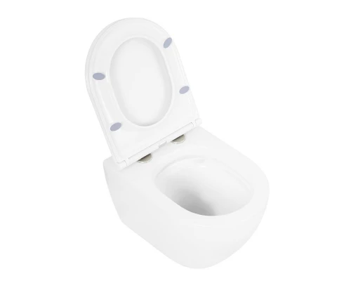 Подвесной безободковый унитаз Cezares Stylus с системой смыва Торнадо, сиденье SoftClose, белый, CZR-6601-TH-TOR/CZR-870-SC