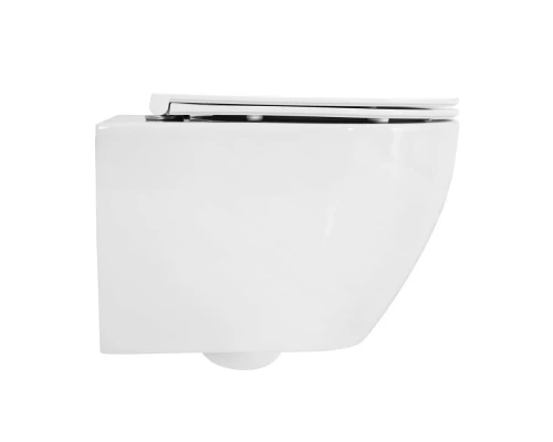 Подвесной безободковый унитаз Cezares Stylus с системой смыва Торнадо, сиденье SoftClose, белый, CZR-6601-TH-TOR/CZR-870-SC
