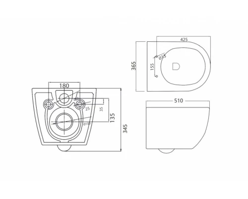 Подвесной безободковый унитаз Cezares Stylus с системой смыва Торнадо, сиденье SoftClose, белый, CZR-6601-TH-TOR/CZR-2011-SC